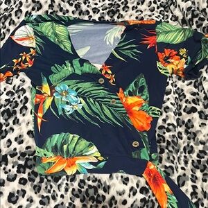 Tropical Print Wrap Top